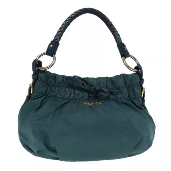 PRADA Hand Bag Nylon Green Gold Auth - Picture 10 of 16